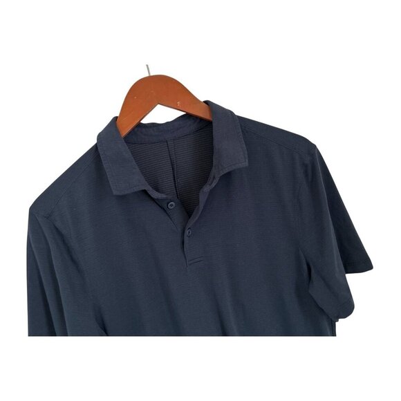 Lululemon Mens Navy Blue Polo Shirt Short Sleeve Lightweight Button-Up Collar - Picture 6 of 7